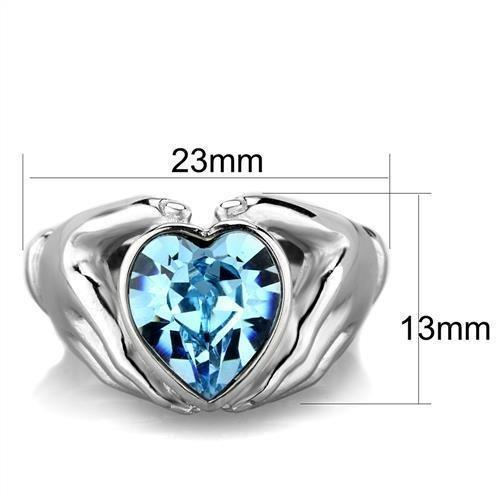 ETERNAL SPARKLES Women's Silver Claddagh Celtic Irish Fashion Comfort Statement Love Ring - Sea Blue