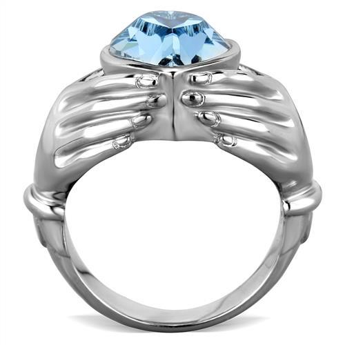 ETERNAL SPARKLES Women's Silver Claddagh Celtic Irish Fashion Comfort Statement Love Ring - Sea Blue