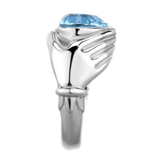 ETERNAL SPARKLES Women's Silver Claddagh Celtic Irish Fashion Comfort Statement Love Ring - Sea Blue