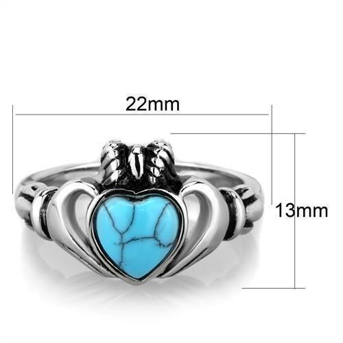 ETERNAL SPARKLES Women's Silver Claddagh Celtic Irish Fashion Comfort Statement Love Ring - Turquoise