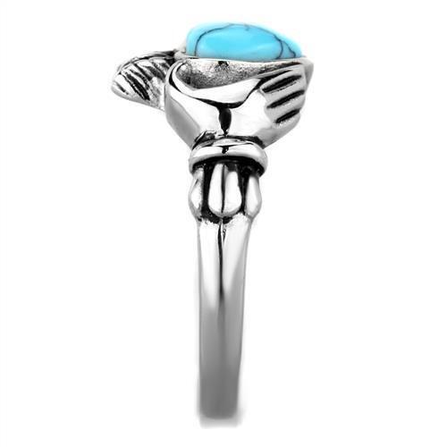 ETERNAL SPARKLES Women's Silver Claddagh Celtic Irish Fashion Comfort Statement Love Ring - Turquoise