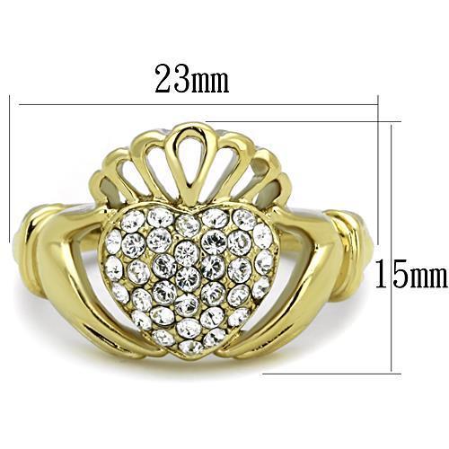 ETERNAL SPARKLES Women's Silver Claddagh Celtic Irish Fashion Comfort Statement Love Ring - Pave CZ Gold