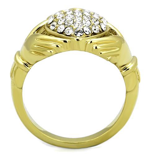 ETERNAL SPARKLES Women's Silver Claddagh Celtic Irish Fashion Comfort Statement Love Ring - Pave CZ Gold