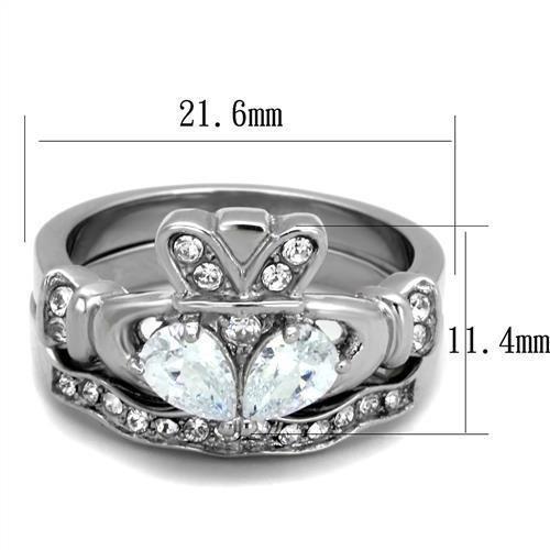 ETERNAL SPARKLES Women's Silver Claddagh Celtic Irish Fashion Comfort Statement Love Ring - CZ Ring Set