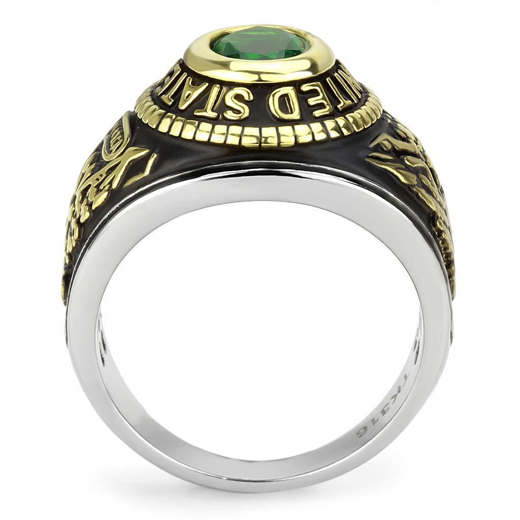 Eternal Sparkles Men's USA United States Army Military Ring Patriotic Bezel Set Crystal Oval Centerstone - Two-Tone