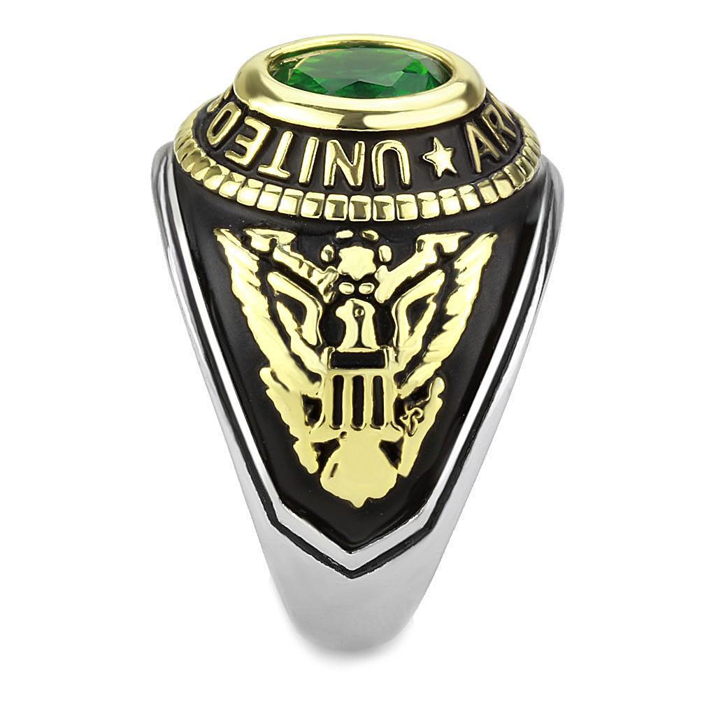 Eternal Sparkles Men's USA United States Army Military Ring Patriotic Bezel Set Crystal Oval Centerstone - Two-Tone