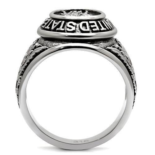 Eternal Sparkles Men's USA Veterans Military Patriotic Masculine Statement Ring - Silver