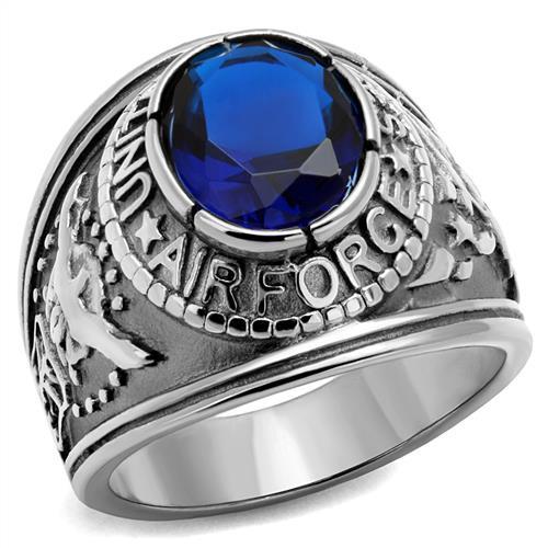 ETERNAL SPARKLES Men's USA Air Force Military Patriotic Ring Blue Stone - Silver