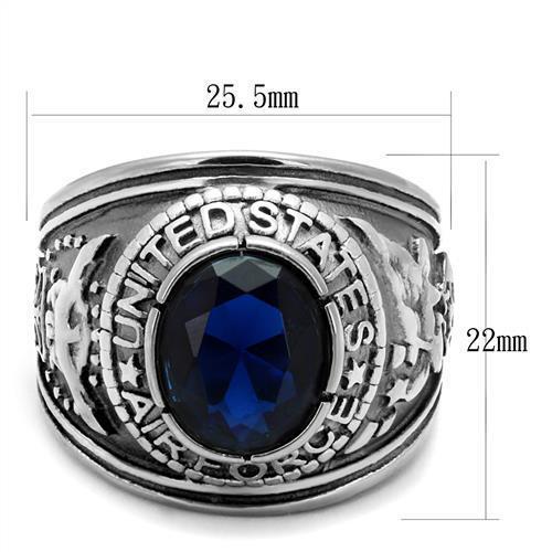 ETERNAL SPARKLES Men's USA Air Force Military Patriotic Ring Blue Stone - Silver