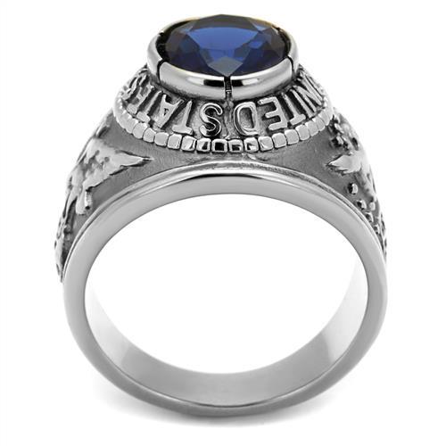 ETERNAL SPARKLES Men's USA Air Force Military Patriotic Ring Blue Stone - Silver