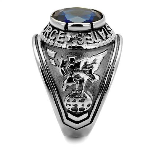 ETERNAL SPARKLES Men's USA Air Force Military Patriotic Ring Blue Stone - Silver