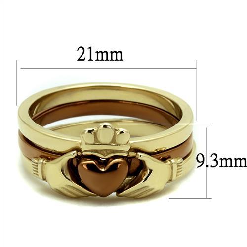 ETERNAL SPARKLES Women's Silver Claddagh Celtic Irish Fashion Comfort Statement Love Ring - Gold Brown 3pc Set