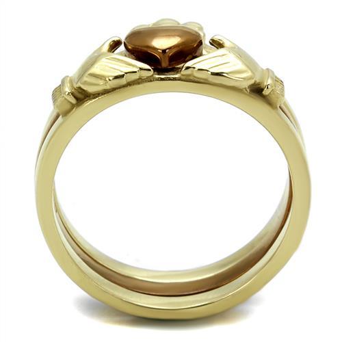 ETERNAL SPARKLES Women's Silver Claddagh Celtic Irish Fashion Comfort Statement Love Ring - Gold Brown 3pc Set