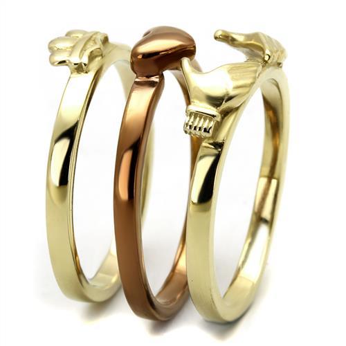 ETERNAL SPARKLES Women's Silver Claddagh Celtic Irish Fashion Comfort Statement Love Ring - Gold Brown 3pc Set