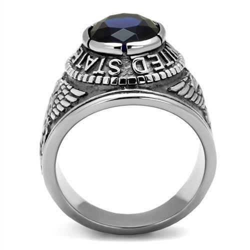 Men's Stainless Steel"United States Navy" Sapphire Ring - Silver