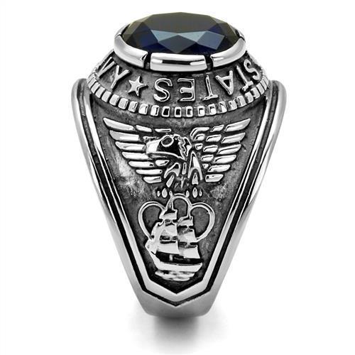 Men's Stainless Steel"United States Navy" Sapphire Ring - Silver