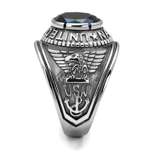 Men's Stainless Steel"United States Navy" Sapphire Ring - Silver