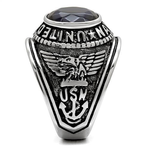 Men's Stainless Steel"United States Navy" Sapphire Ring - Silver