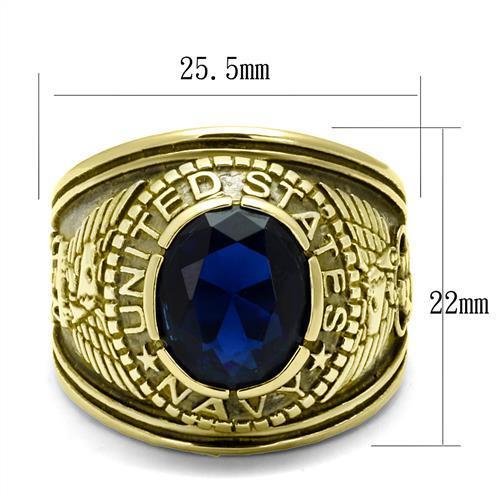 Men's Stainless Steel"United States Navy" Sapphire Ring - Gold