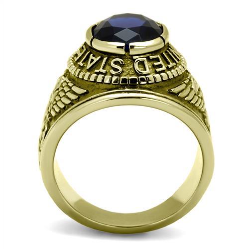 Men's Stainless Steel"United States Navy" Sapphire Ring - Gold