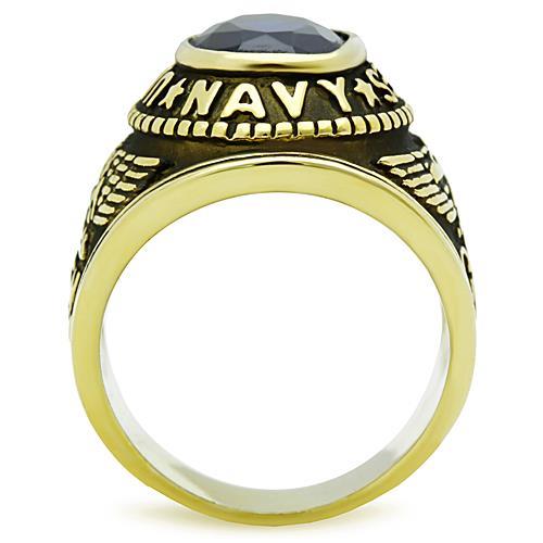 Men's Stainless Steel"United States Navy" Sapphire Ring - Gold