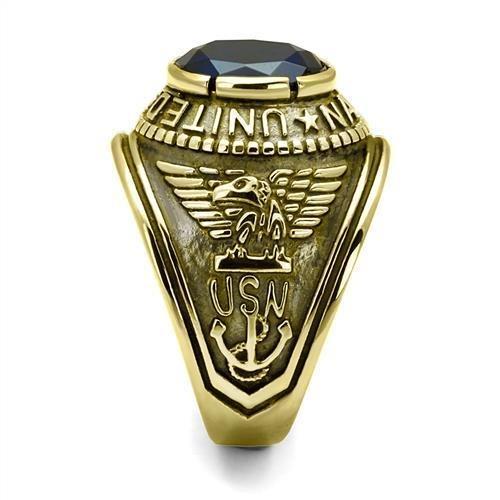 Men's Stainless Steel"United States Navy" Sapphire Ring - Gold