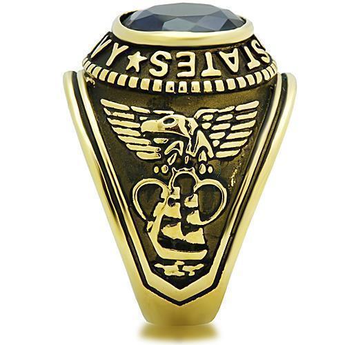 Men's Stainless Steel"United States Navy" Sapphire Ring - Gold