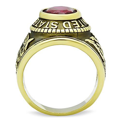 Eternal Sparkles Men's USA United States Army Military Ring Patriotic Bezel Set Crystal Oval Centerstone - Gold