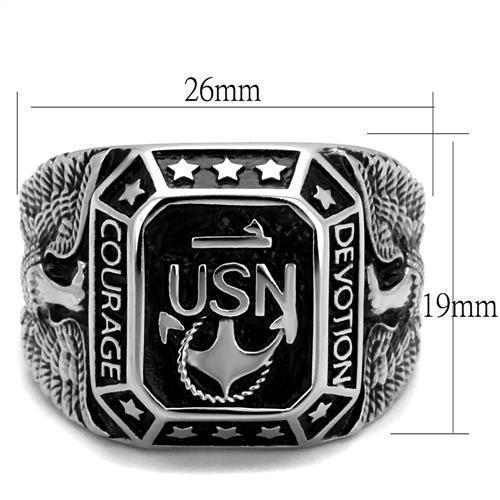 Men's Stainless Steel"United States Navy" Sapphire Ring - Black Epoxy USN