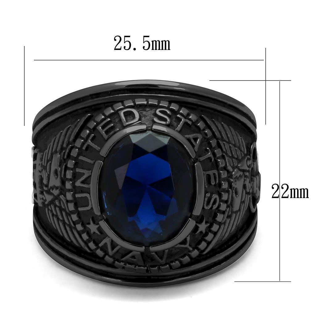 Men's Stainless Steel"United States Navy" Sapphire Ring - Black