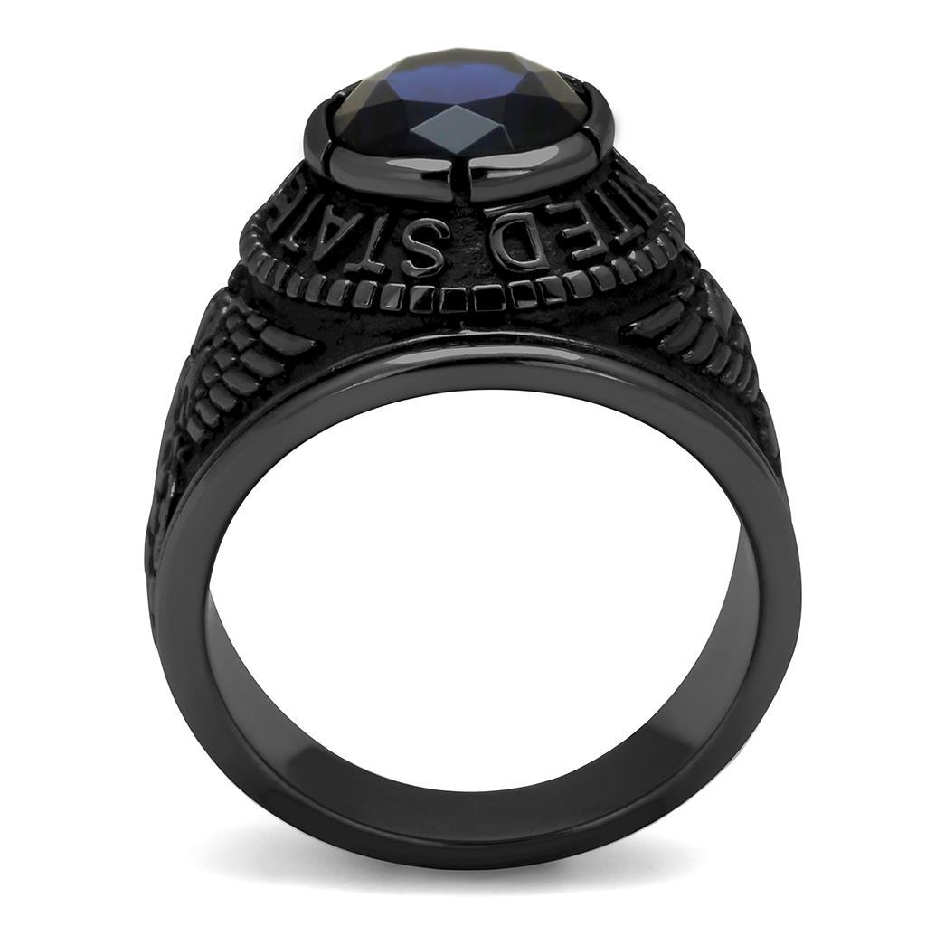 Men's Stainless Steel"United States Navy" Sapphire Ring - Black