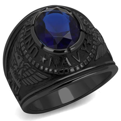 Men's Stainless Steel"United States Navy" Sapphire Ring - Black