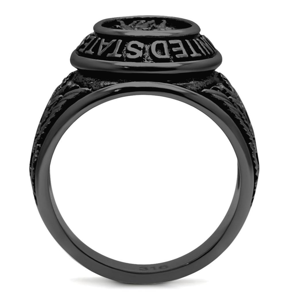 Eternal Sparkles Men's USA Veterans Military Patriotic Masculine Statement Ring - Black