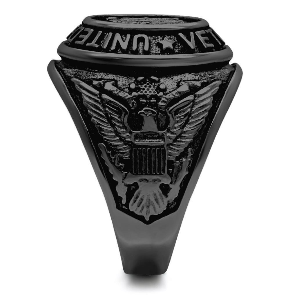 Eternal Sparkles Men's USA Veterans Military Patriotic Masculine Statement Ring - Black