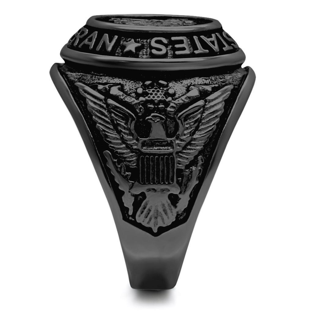 Eternal Sparkles Men's USA Veterans Military Patriotic Masculine Statement Ring - Black