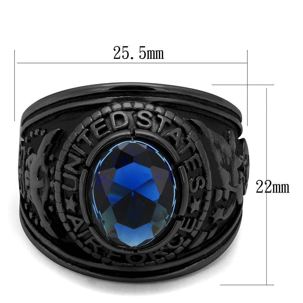 ETERNAL SPARKLES Men's USA Air Force Military Patriotic Ring Blue Stone - Black