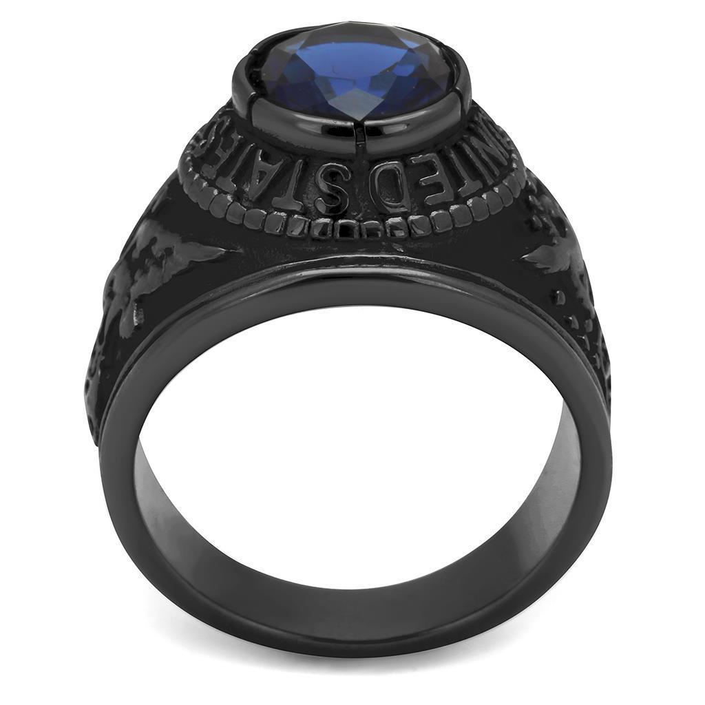 ETERNAL SPARKLES Men's USA Air Force Military Patriotic Ring Blue Stone - Black