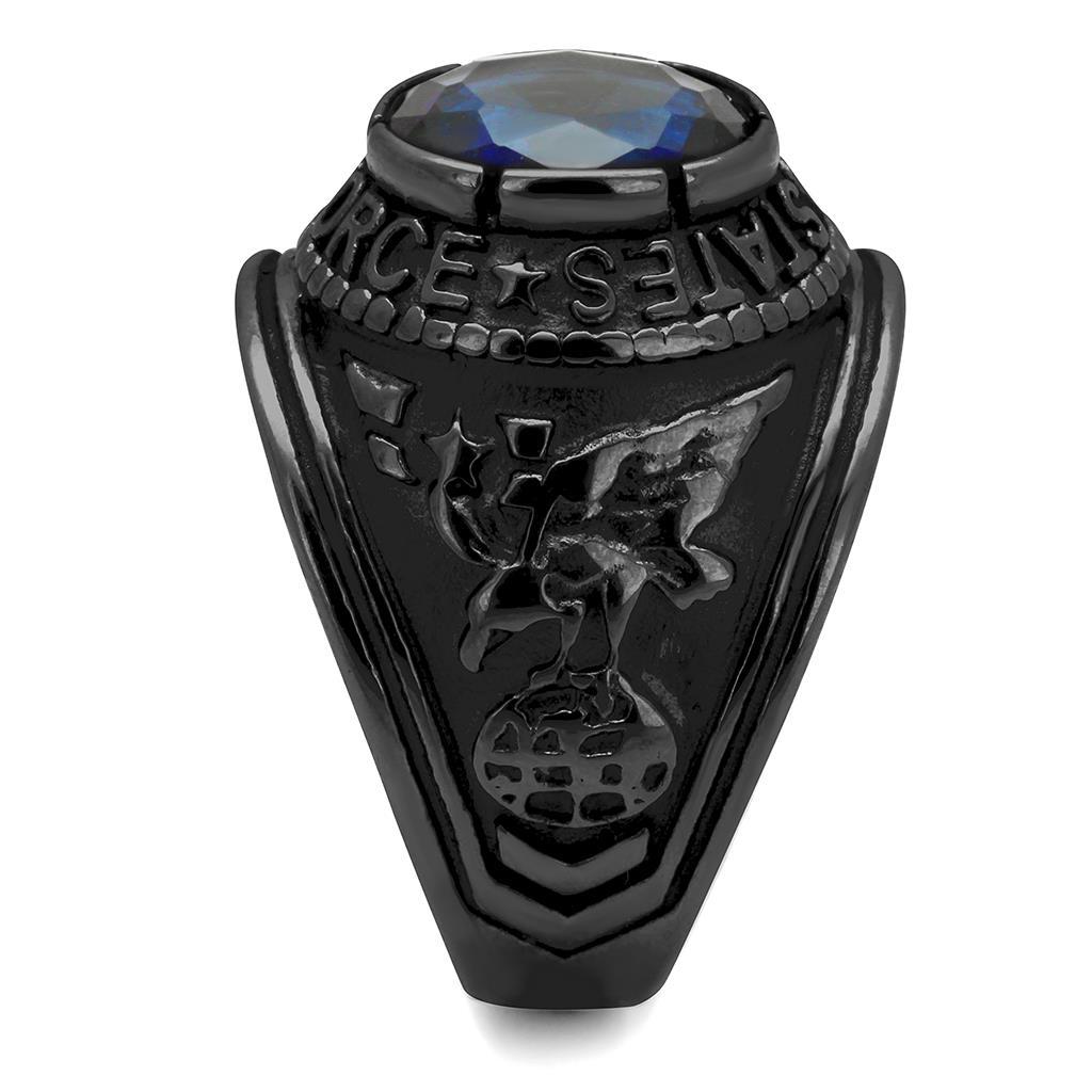 ETERNAL SPARKLES Men's USA Air Force Military Patriotic Ring Blue Stone - Black