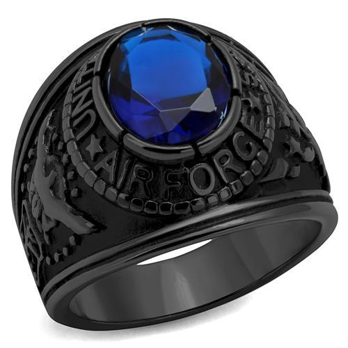 ETERNAL SPARKLES Men's USA Air Force Military Patriotic Ring Blue Stone - Black