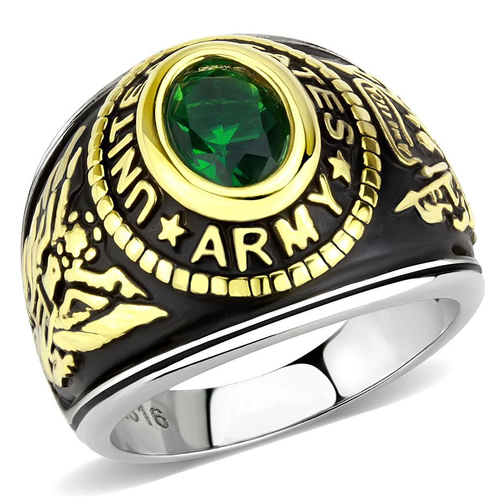 Eternal Sparkles Men's USA United States Army Military Ring Patriotic Bezel  Set Crystal Oval Centerstone - Two-Tone